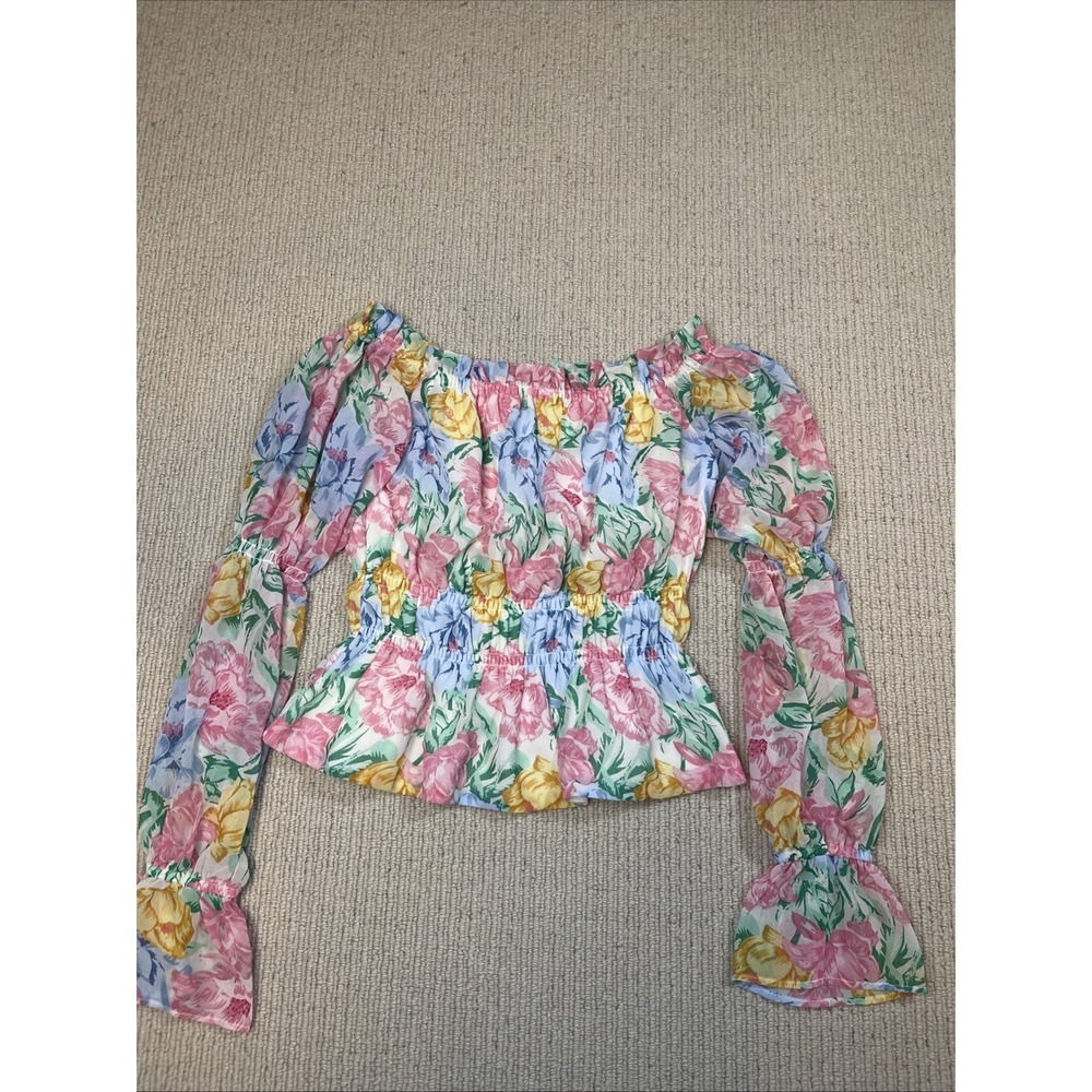 Wayf Women XS The Godfather Off the Shoulder Floral Print Blouse Lightweight Top